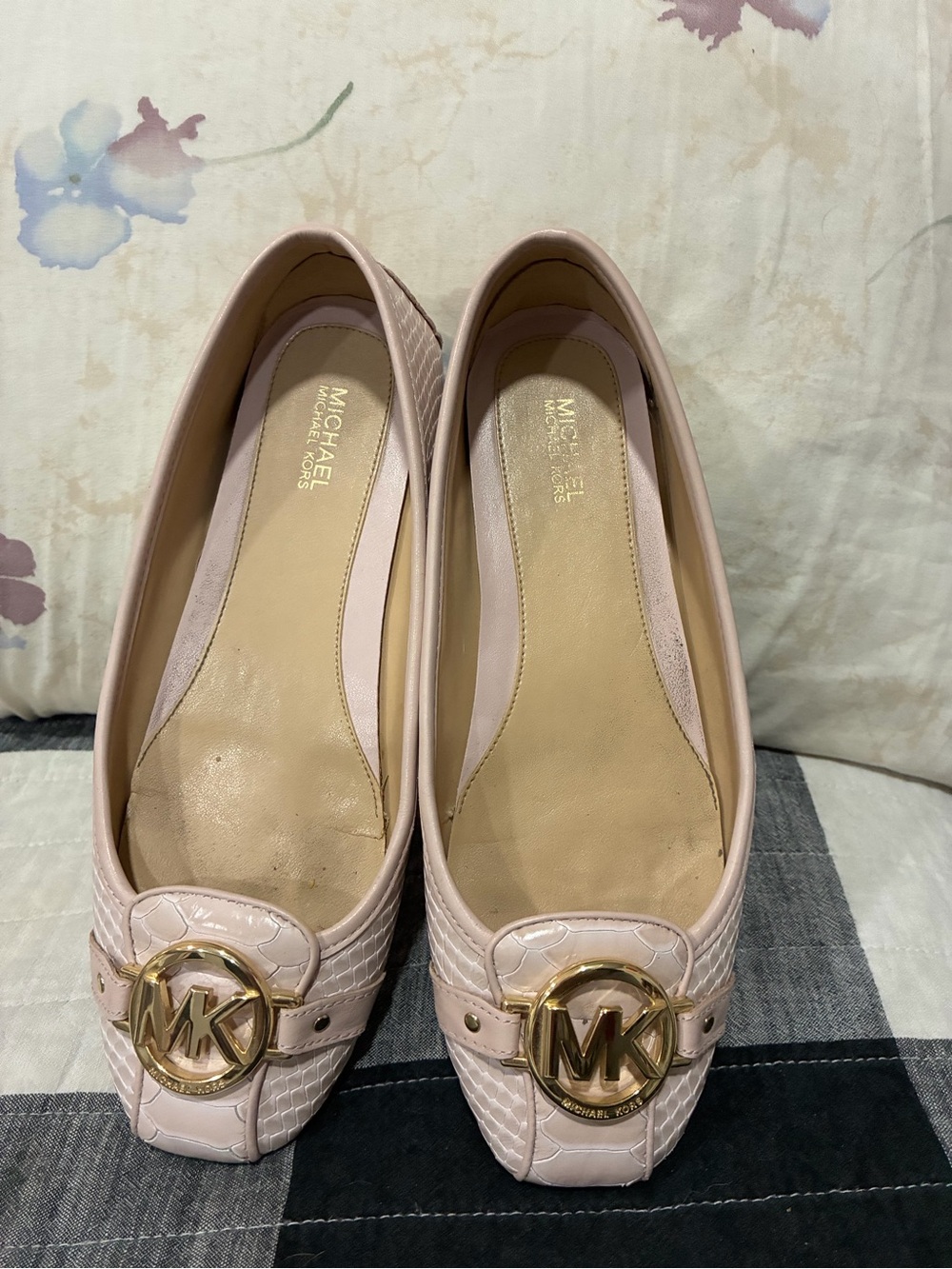 Michael Kors Pale Pink MK Croc Embossed Logo Loafers